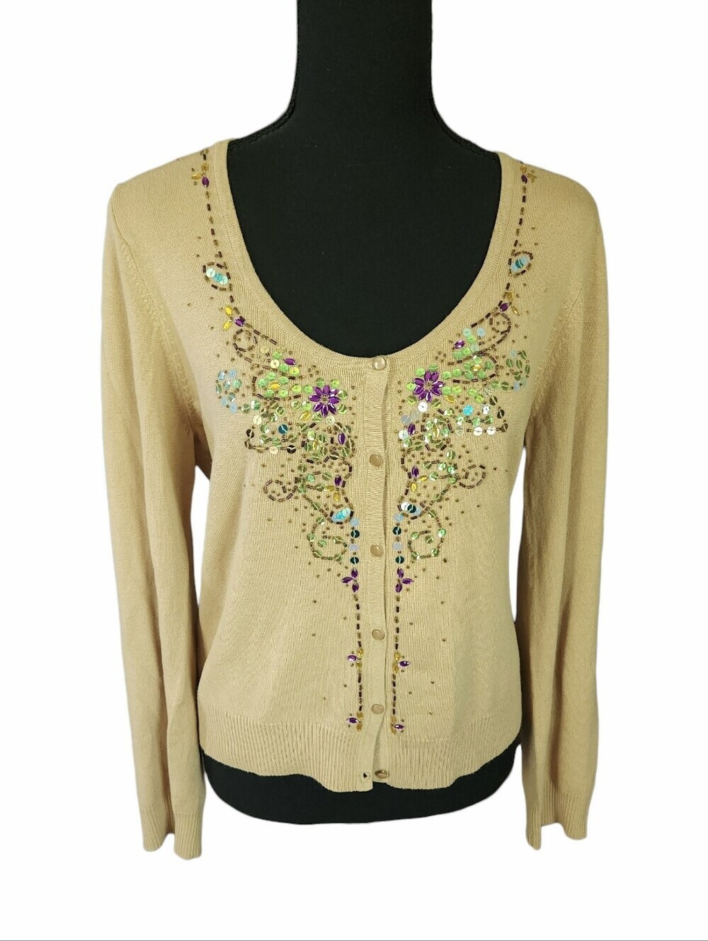 Y2k Beaded Sequin Mcbling Fairycore Cardigan Sweater Sz M